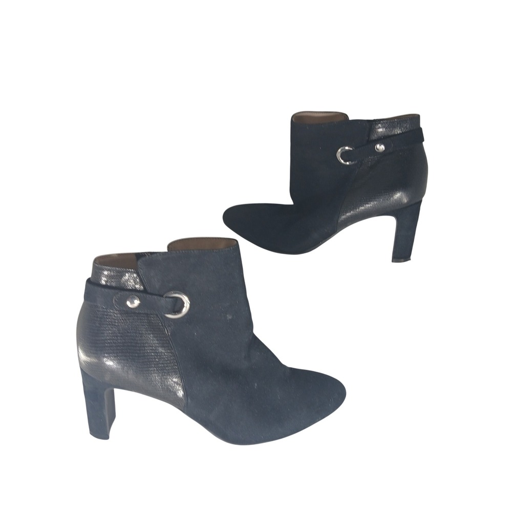 LifeStride Georgianna Ankle Boots 7.5W Black Faux Suede Leather Block Heel Zip